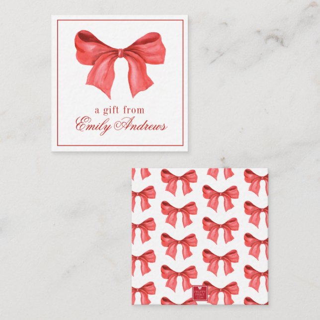Watercolor Red Bow Gift Enclosure Card (Front/Back)