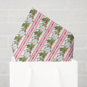 Watercolor Red Bow Magnolia Christmas Garland Tissue Paper