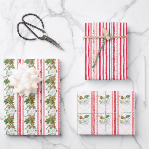 Watercolor Red Bow Magnolia Christmas Garland Wrapping Paper Sheet
