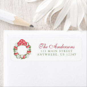 Watercolor Red Bow Magnolia Christmas Wreath