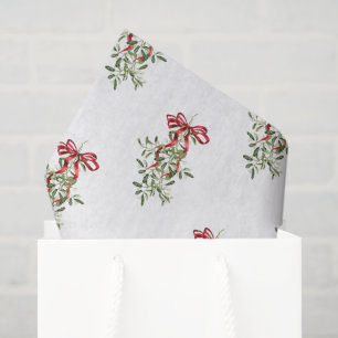 Watercolor Red Bow Mistletoe Christmas Tissue Paper