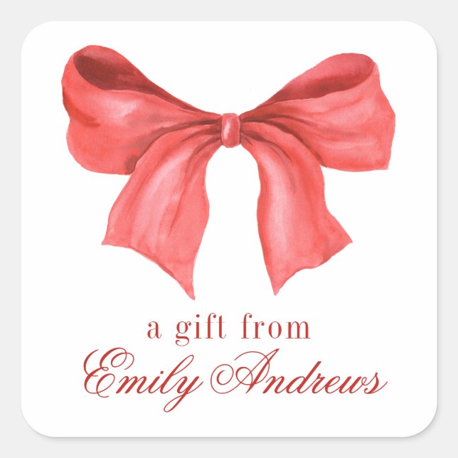 Watercolor Red Bow Square Sticker (Front)