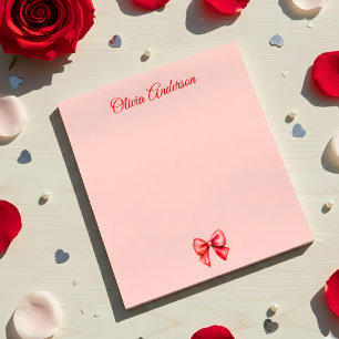 Watercolor Red Bow Valentines Day Personalized Notepad