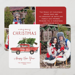 Watercolor Red Car Christmas Holiday Photo Card