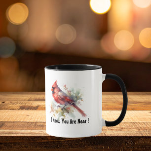 Watercolor Red Cardinal '' Are Near'' personalise Mug