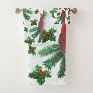 watercolor Red Cardinal Bird Bath Towel Set