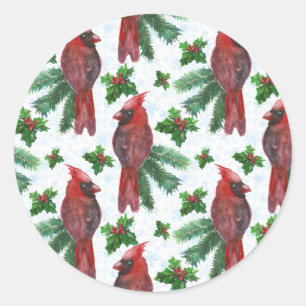 watercolor Red Cardinal Bird Classic Round Sticker