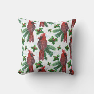 watercolor Red Cardinal Bird Cushion
