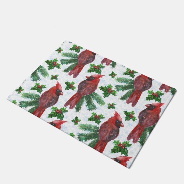 watercolor Red Cardinal Bird Doormat (Angled)
