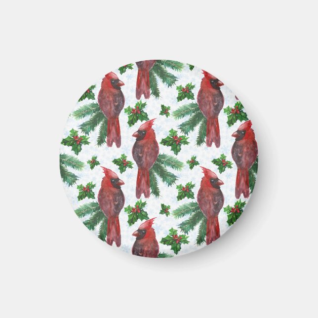 watercolor Red Cardinal Bird Magnet (Front)