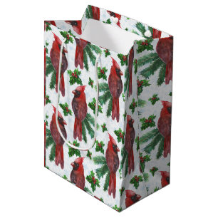 watercolor Red Cardinal Bird Medium Gift Bag