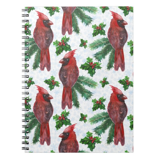 watercolor Red Cardinal Bird Notebook (Front)