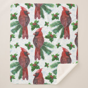 watercolor Red Cardinal Bird Sherpa Blanket