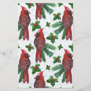 watercolor Red Cardinal Bird Stationery