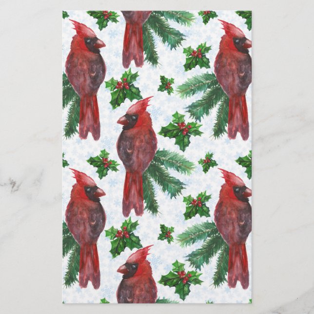 watercolor Red Cardinal Bird Stationery (Front)