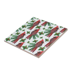 watercolor Red Cardinal Bird Tile