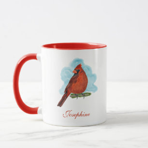 Watercolor Red Cardinal Bird With Name Mug