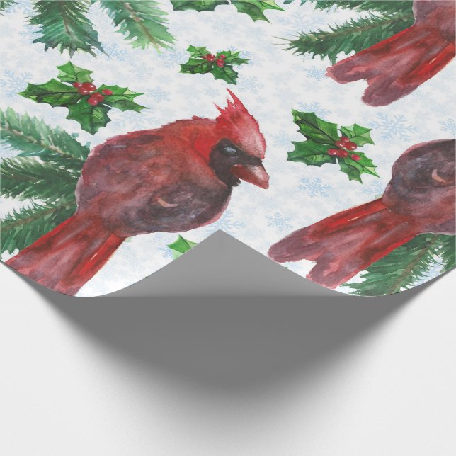 watercolor Red Cardinal Bird Wrapping Paper (Corner)