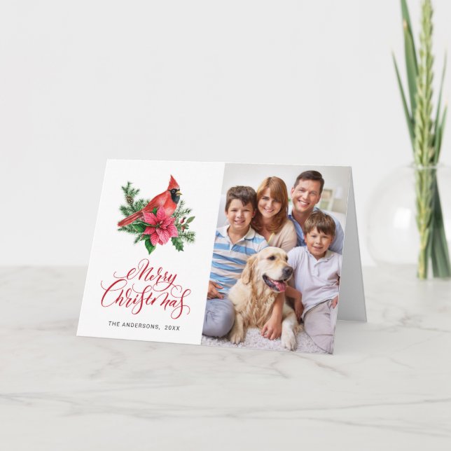 Watercolor Red Cardinal Christmas Greeting PHOTO Holiday Card (Front)