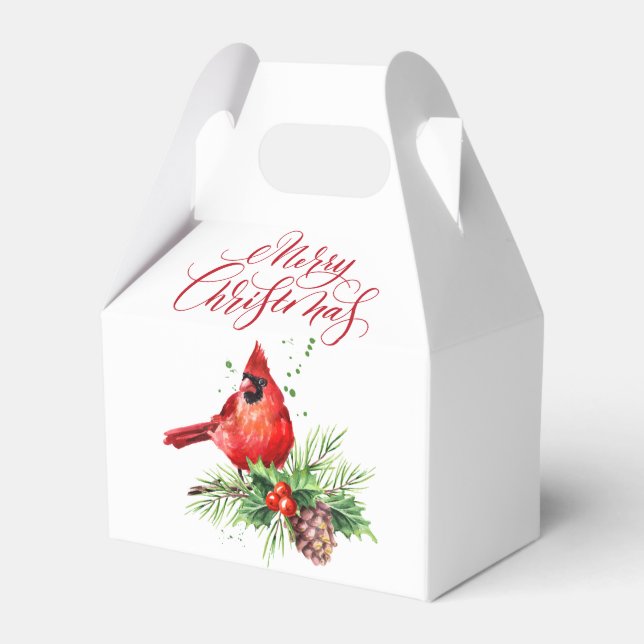 Watercolor Red Cardinal Christmas Holiday Party Favour Box (Front Side)