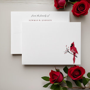 Watercolor Red Cardinal From the Family Of Funeral Envelope