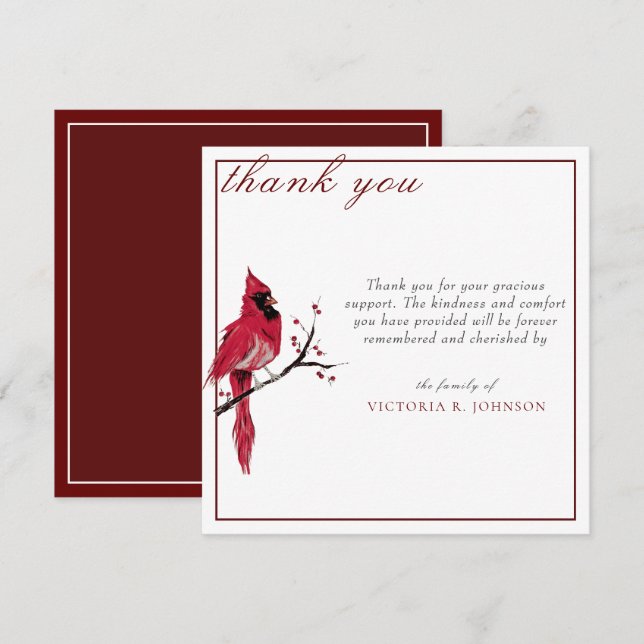 Watercolor Red Cardinal Funeral Thank You (Front/Back)