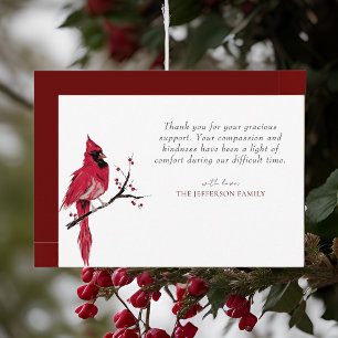 Watercolor Red Cardinal Funeral Thank You Card