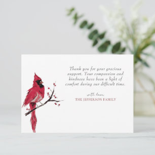 Watercolor Red Cardinal Funeral Thank You Card