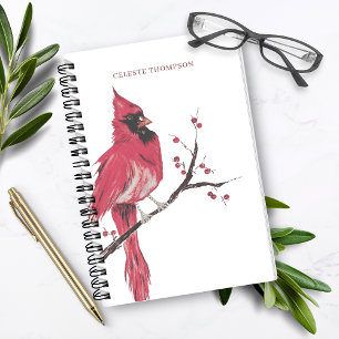 Watercolor Red Cardinal Personalise Notebook