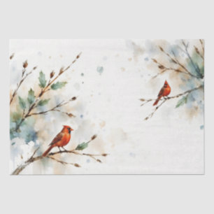 Watercolor Red Cardinals on Branches Tissue Paper