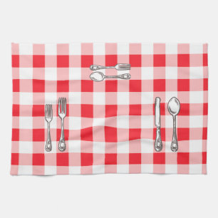 Watercolor Red Check  Tea Towel