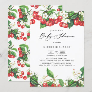 Watercolor Red Cherries Garland Baby Shower Invitation