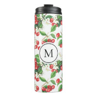 Watercolor Red Cherries Pattern Monogram