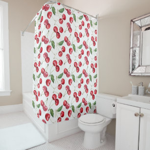 Watercolor Red Cherry Fruit  Shower Curtain