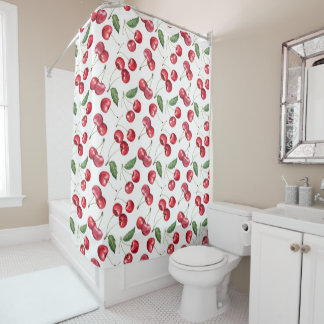 Watercolor Red Cherry Fruit Shower Curtain