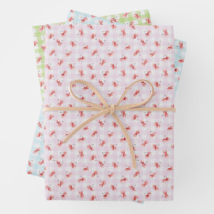 Watercolor Red Cherry Pastel Colour Gingham Wrapping Paper Sheet