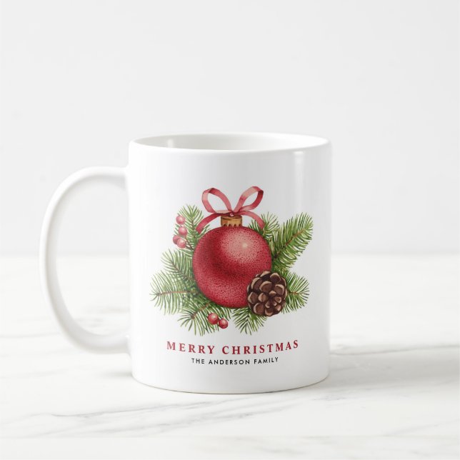 Watercolor Red Christmas Ball Ornament Holiday Coffee Mug (Left)