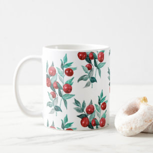 Watercolor Red Christmas Berries Pattern Coffee Mug