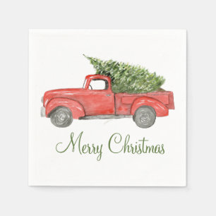 Watercolor Red Christmas Farm Truck  Napkin