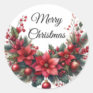 Watercolor Red Christmas Flower Classic Round Sticker