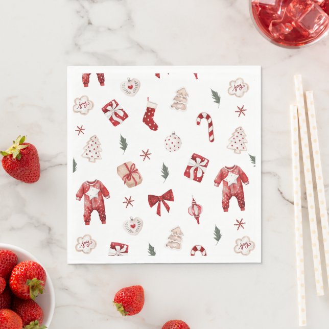 Watercolor Red Christmas Merry Little Baby Shower Napkin (Insitu)