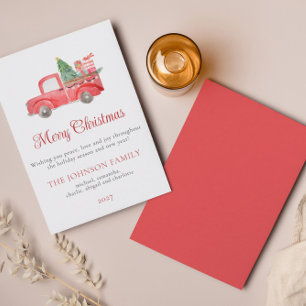 Watercolor Red Christmas Truck Holiday Card