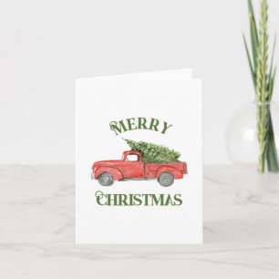 Watercolor Red Christmas Truck  Note Card