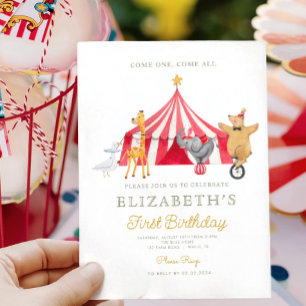 Watercolor Red Circus Carnival Baby Birthday Invitation