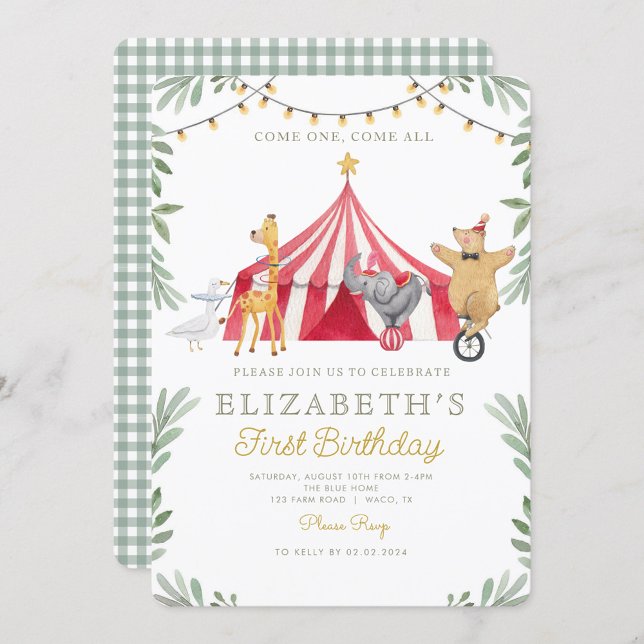 Watercolor Red Circus Carnival Baby Birthday Invitation (Creator Uploaded)