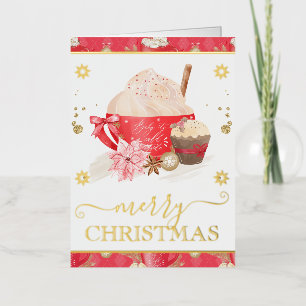 Watercolor Red Cookies and Hot Cocoa Christmas Foil Holiday Card
