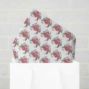 Watercolor Red Cottage Winter Pattern Christmas Tissue Paper