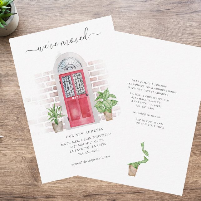 Watercolor Red Door We've Moved Moving Card (Watercolor Red Door We've Moved Moving Note Card)