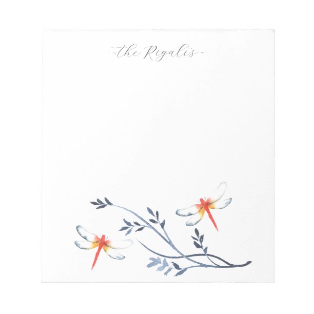 Watercolor Red Dragonfly Personalised Stationery Notepad (Front)