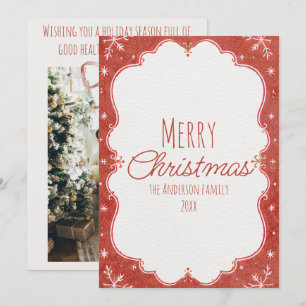 Watercolor Red Drawn Snowflakes Frame Christmas  Holiday Card